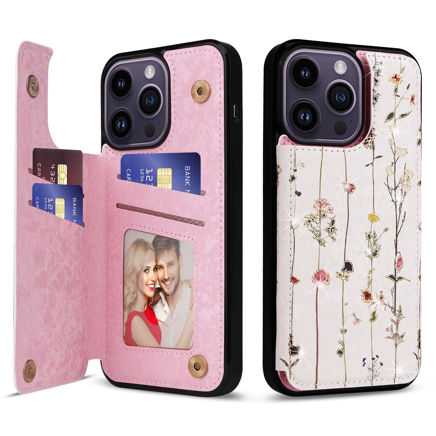 For iPhone 14 Pro Max Case Card Slots Kickstand Flower Leather Coated TPU Phone Cover For iPhone 14 Pro Max Case Card Slots Kickstand Flower Leather Coated TPU Phone Cover